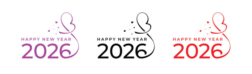 Happy New Year 2026. 2026 Love Logo Design. 2026 Happy New Year vector Logo Design. Red, pink, and black color logo