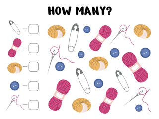 How Many Sewing Tools Worksheet for Preschool Math