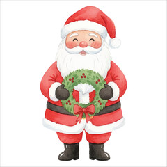 Santa Holding Christmas Wreath Watercolor Vector
