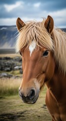 Magnificent Icelandic Horse Portrait with a Stunning Blond Mane Closeup
