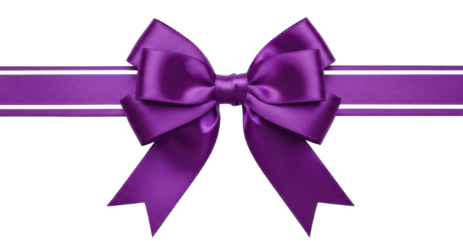 Purple satin ribbon bow with horizontal strip on a transparent background PNG image file - Powered by Adobe