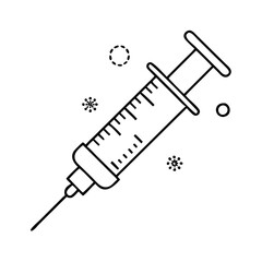 A simple line art illustration of a medical syringe, isolated on a, symbolizing healthcare, medicine, and vaccination