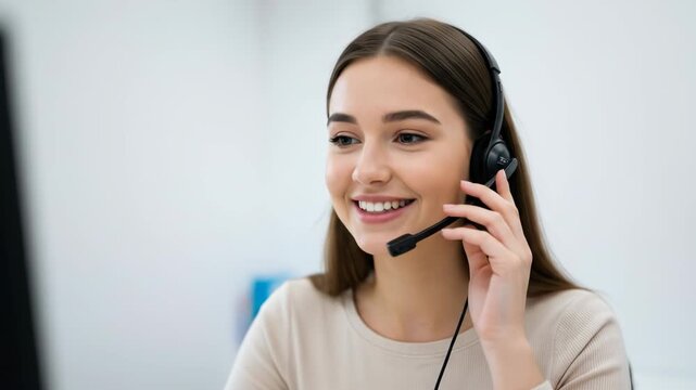 Customer Service Operator Talking On Headset Smiling