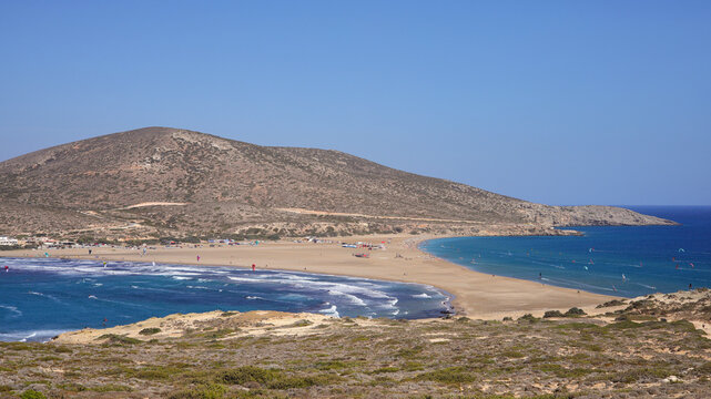 Windsurfing and kitesurfing on the Prasonisi Beach on the island of Rhodes - Greece