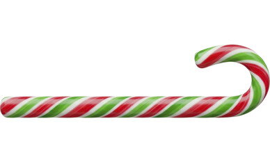 Classic red green and white striped candy cane on a transparent background, PNG image
