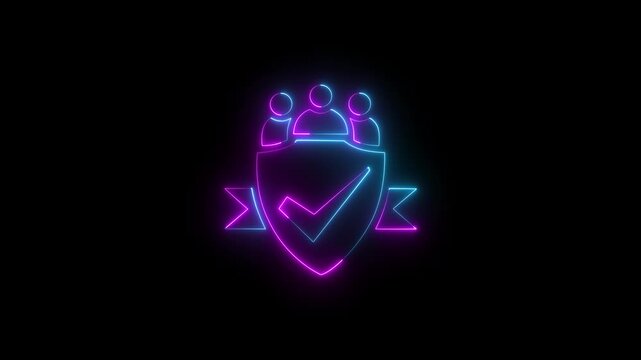 glowing neon construction workers icon isolated on black background. Neon check mark with man icon animation. glowing check mark with man icon animation. 4k video ...