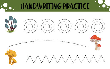 Mushroom Tracing Practice for Kids – Prewriting Worksheet