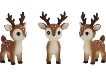 Three cute Christmas deer figures on a transparent background, PNG image, PNG file