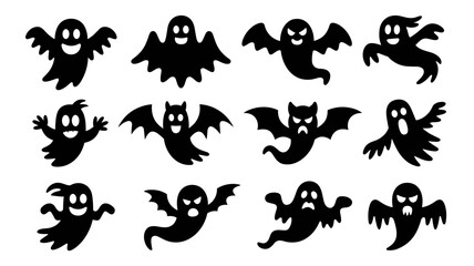 Obraz premium halloween ghost vector illustration featuring a set of unique silhouettes of ghost designs.silhouette, dog, ghost, black-and-white, cartoon, creepy, 