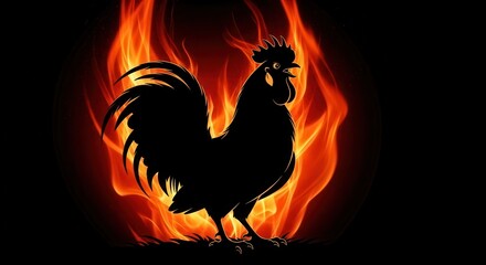 Fiery Rooster: Silhouette Amidst Blazing Flames for Dynamic Imagery