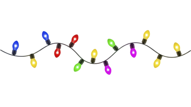 String of glowing colorful Christmas lights for festive decoration on a transparent background PNG image