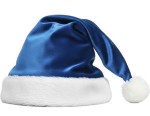 Blue Santa Hat with White Fur Trim and Pom Pom on a Transparent Background PNG Image File