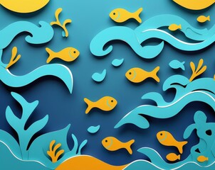 Obraz premium Underwater Fish Pattern Illustration 