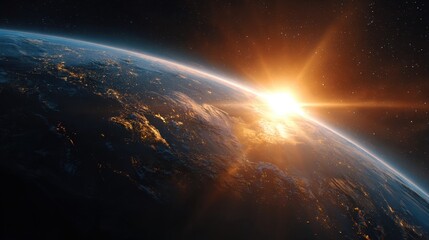 earth sunrise from space with city lights