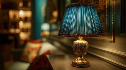 Ornate blue pleated lamp luxury interior