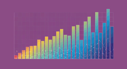 Colorful bar chart on grid, showing upward trend
