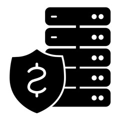 Cloud hosting with currency emblem solid icon, data hoarding concept. Vector graphics. Paid storage of drives array sign on white background, style icon mobile or web design.