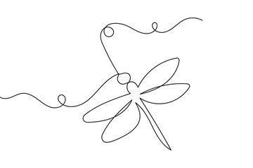Dragonfly continuous one line drawing and minimalist style isolate outline vector illustration

