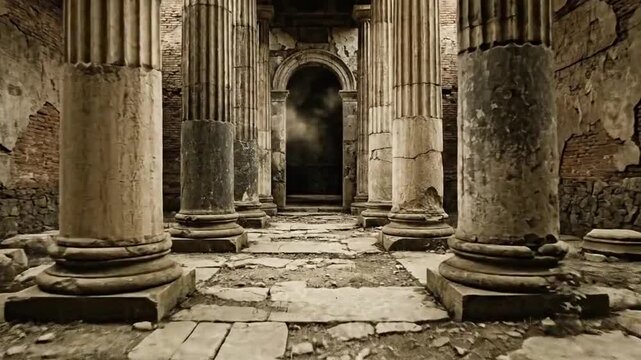 Ancient Roman Architectural Marvel A Captivating View of Columns and Pathways in a Historical Setting