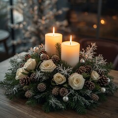 Cozy Holiday Table Decor with Candles and Silver Accents