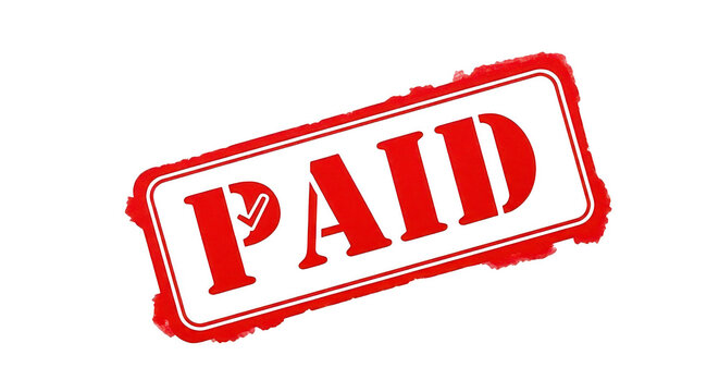 Red and black paid stamp isolated on transparent background