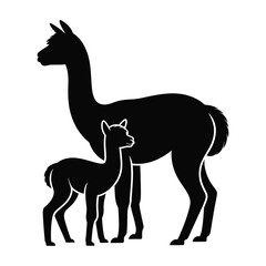 Fototapeta premium Baby alpaca with mother Silhouette, Vector, Illustration