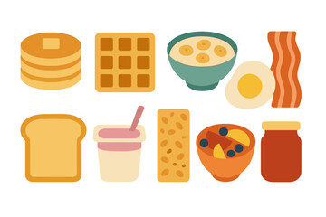 Delicious breakfast spread featuring pancakes, waffles, fruits, and eggs served on a modern table setting