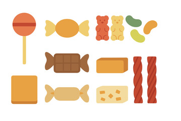 Colorful assortment of candies and sweets displayed on a white background, perfect for any festive occasion or treat bag