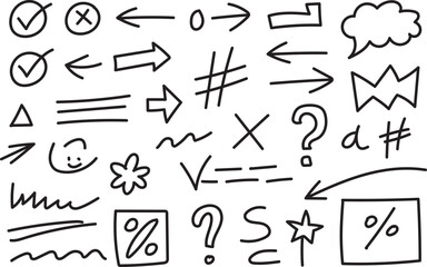 Hand Drawn Doodle Arrows and Abstract Sketch Symbols Collection on White Background