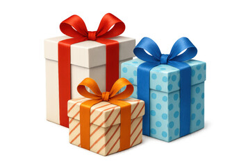 Fototapeta premium Group of various colorful gift boxes with ribbons and bows for celebrations, holidays, events, and surprises, transparent background