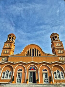  Alexandroupolis, Greece - November 01,2025.  Facade of the Cathedral of Saint Nicholas