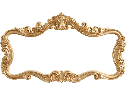 Elegant golden rococo frame isolated on transparent background, perfect for vintage, luxury, and art-inspired designs.