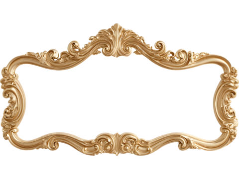 Elegant golden rococo frame isolated on transparent background, perfect for vintage, luxury, and art-inspired designs.