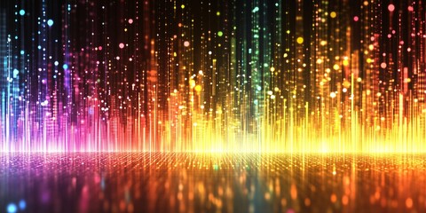 vibrant digital data stream with colorful light particles for technology and innovation concepts