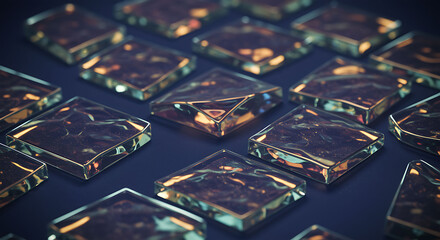 Abstract glass squares on a dark background pattern grid transparent