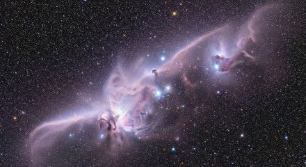 Celestial Stallions: Cold Dust Clouds Under Star's Light.
An extraordinary, high-resolution astronomical image of a vast reflection nebula extending horizontally across the dark canvas of space
