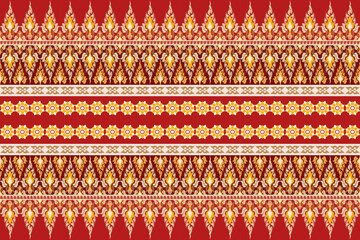 Traditional Thai pattern in red and gold tones, featuring elegant floral and flame motifs in a seamless ornamental design inspired by ancient Thai art. © Noke