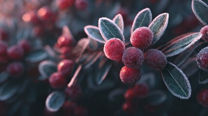 frozen berries shining in morning frost,