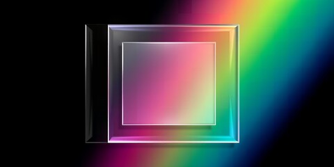Abstract glass squares with vibrant rainbow gradient on black background color spectrum