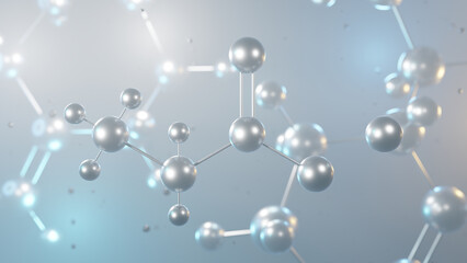potassium propanoate molecular structure, 3d model molecule, e283 structural chemical formula view from a microscope