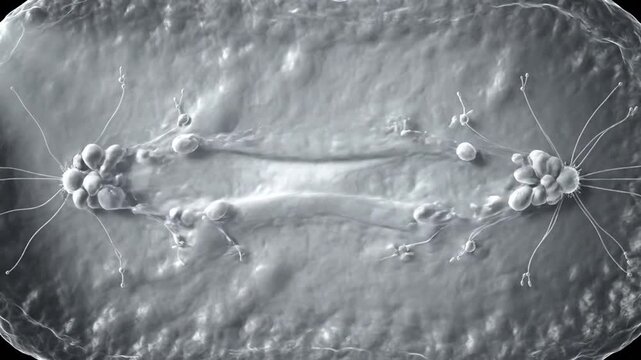 Animated 3D Render Of Cell Division In Metaphase Spindle Fibers Aligning Chromosomes Along Equatorial Plate