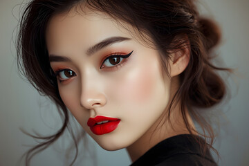 a surreal and vibrant cinematic photo of an Asian fashion model.