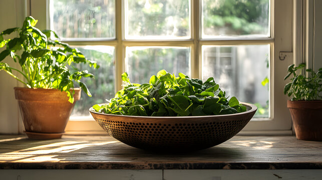 Summer Spinach And Arugula Rough Wooden Colan