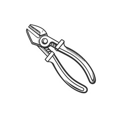 black and white image of a pair of pliers on a white background