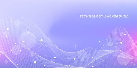 Abstract futuristic technology background. Technology and science theme background with waves and plexus lines. Global network connection template idea.