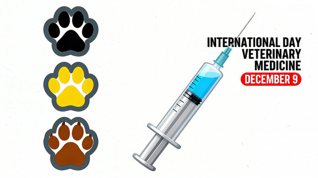 Syringe and paw print elements represent veterinary medicine, animal diagnosis and treatment, and public welfare, suitable for veterinary publicity and public welfare advocacy scenarios.

