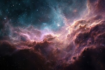 Fototapeta premium Stunning cosmic landscape filled with vibrant stars and mesmerizing gas clouds in deep blue and purple hues, creating a sense of depth and mystery in the vast universe