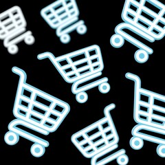Group of shopping cart icons isolated against dark background