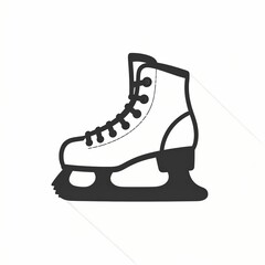 Single Ice Skate Black and White Outline Drawing on White Background.