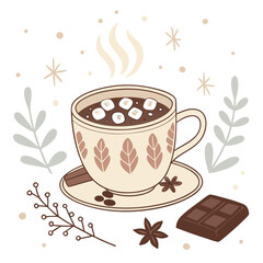 Delicious hot chocolate with marshmallows on plate